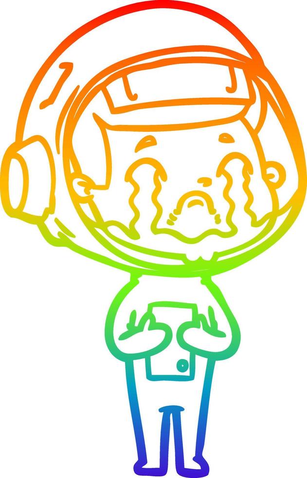 rainbow gradient line drawing cartoon crying astronaut vector