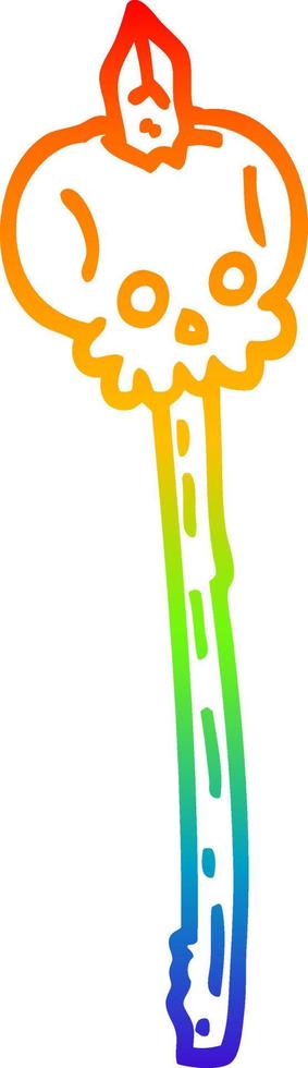 rainbow gradient line drawing cartoon skull on spike vector