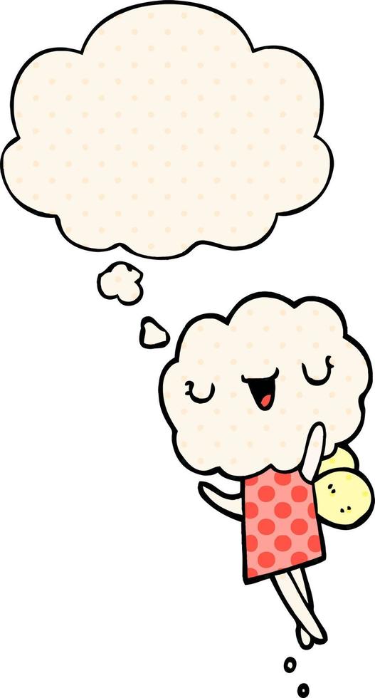 cute cartoon cloud head creature and thought bubble in comic book style vector