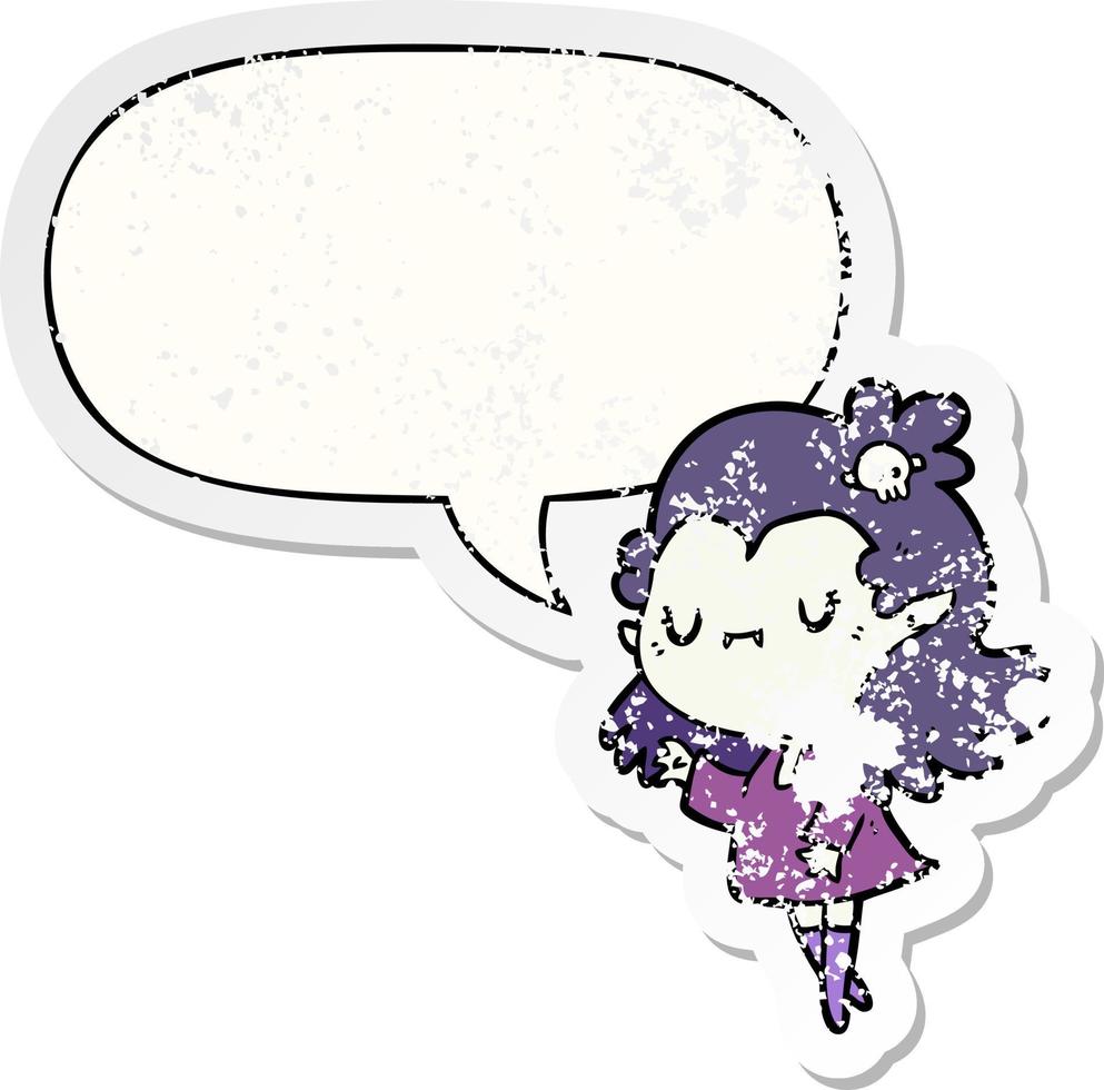 cute cartoon vampire girl and speech bubble distressed sticker vector