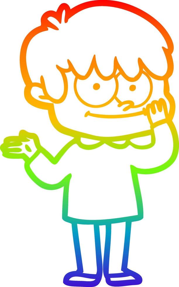 rainbow gradient line drawing happy cartoon man vector