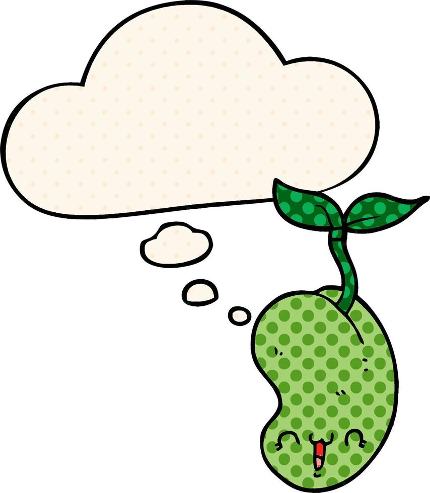 cute cartoon seed sprouting and thought bubble in comic book style vector