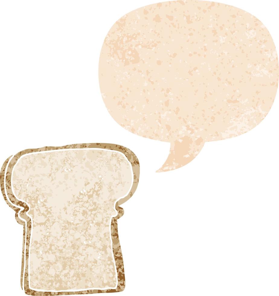 cartoon slice of bread and speech bubble in retro textured style vector