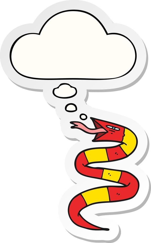 cartoon snake and thought bubble as a printed sticker vector