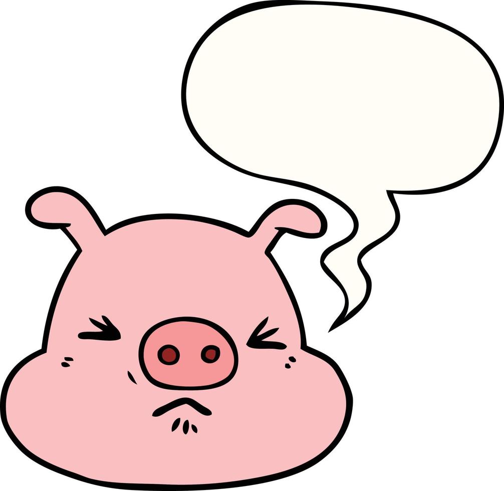 cartoon angry pig face and speech bubble vector