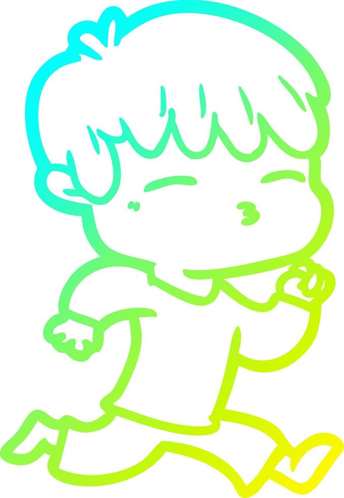 cold gradient line drawing cartoon curious boy vector