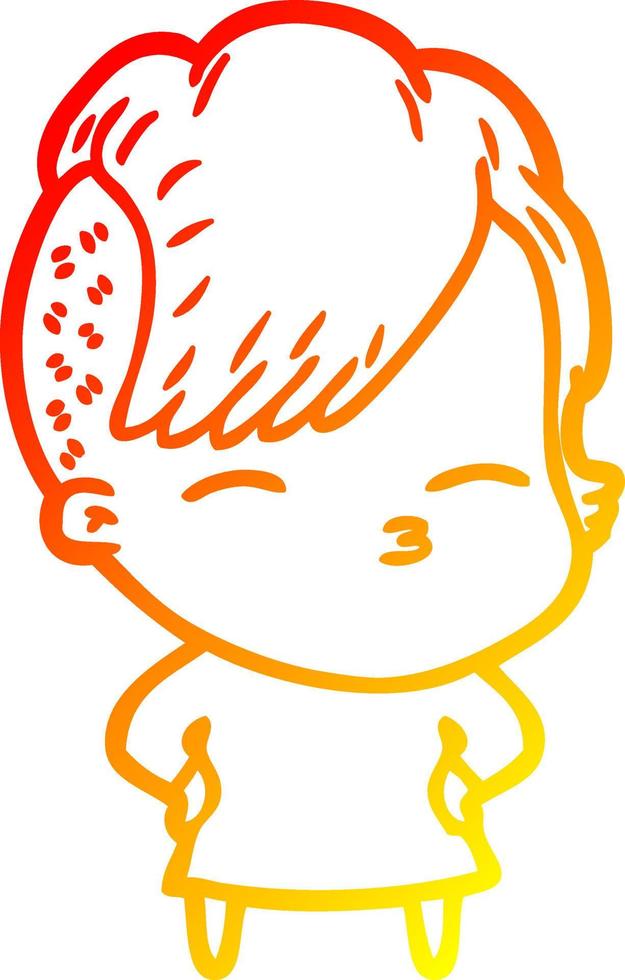 warm gradient line drawing cartoon squinting girl vector