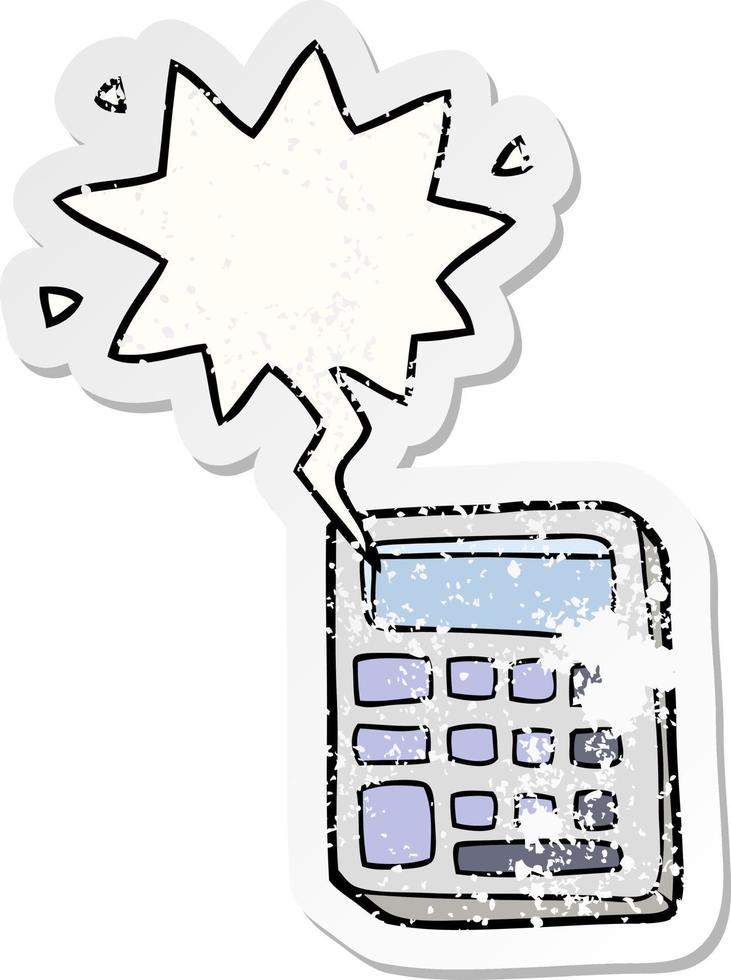 cartoon calculator and speech bubble distressed sticker vector