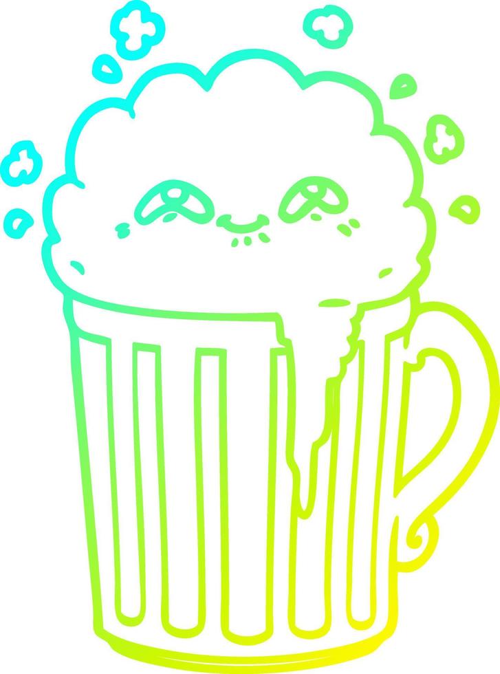 dibujo de línea de gradiente frío taza de cerveza de dibujos animados feliz vector