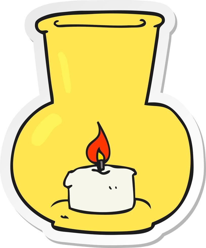 sticker of a cartoon old glass lantern with candle vector