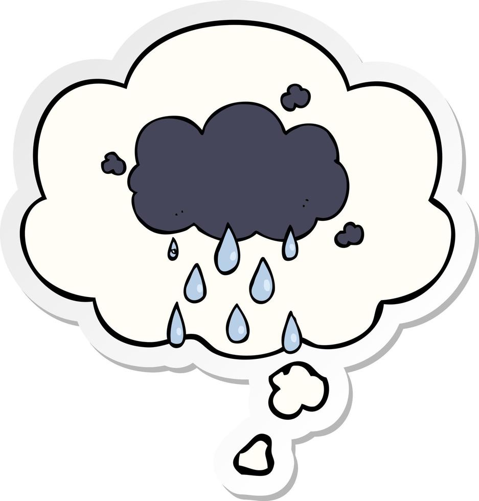 cartoon cloud raining and thought bubble as a printed sticker vector