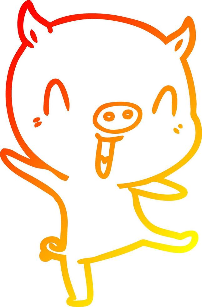 warm gradient line drawing cartoon pig dancing vector