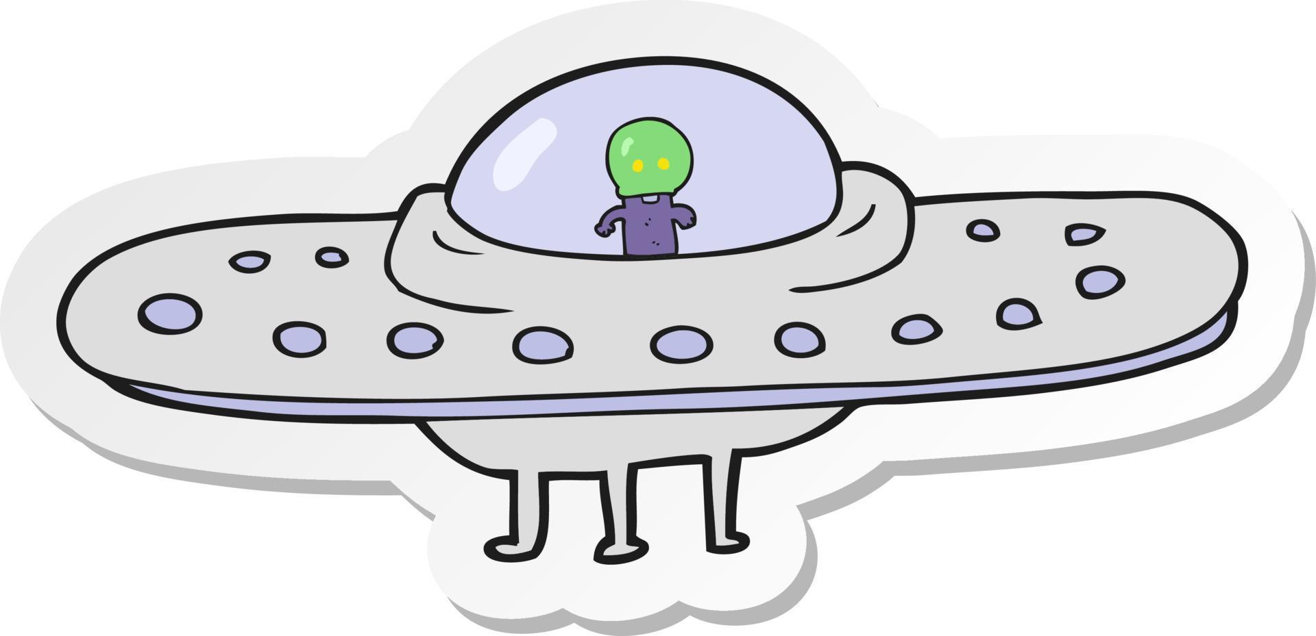 sticker of a cartoon flying saucer vector