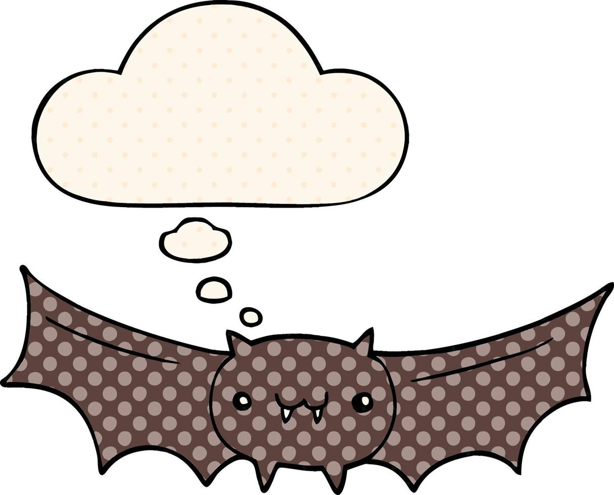 cartoon vampire bat and thought bubble in comic book style vector