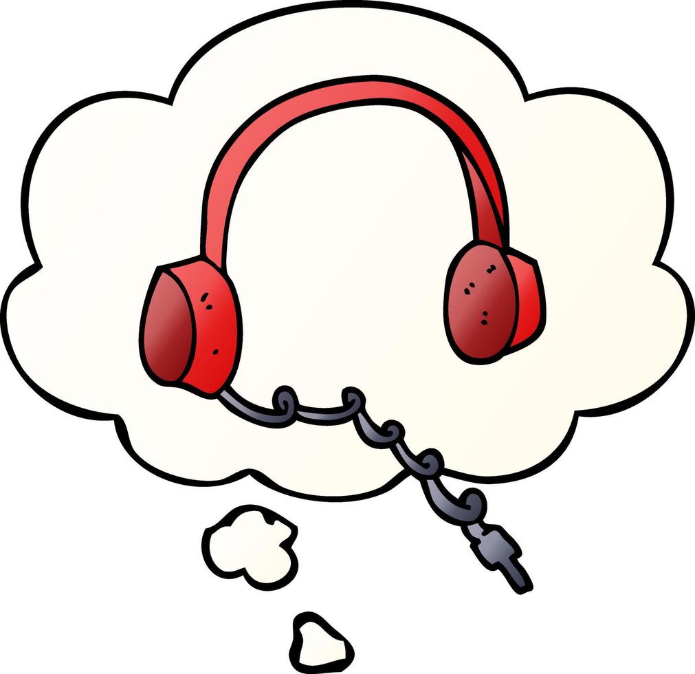 cartoon headphones and thought bubble in smooth gradient style vector