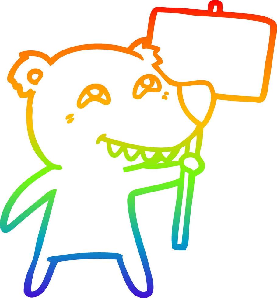 dibujo de línea de gradiente de arco iris oso polar de dibujos animados que muestra los dientes vector