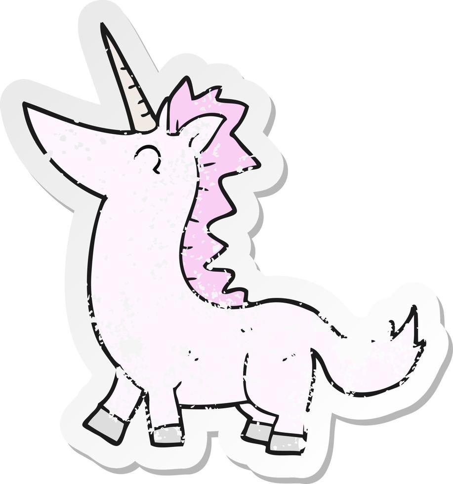 retro distressed sticker of a cartoon unicorn vector