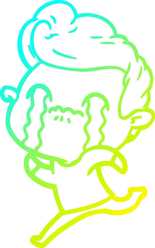 cold gradient line drawing cartoon man crying vector