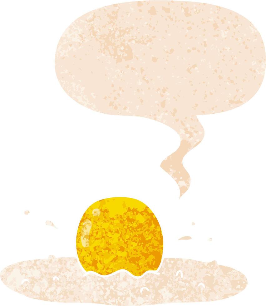 cartoon fried egg and speech bubble in retro textured style vector