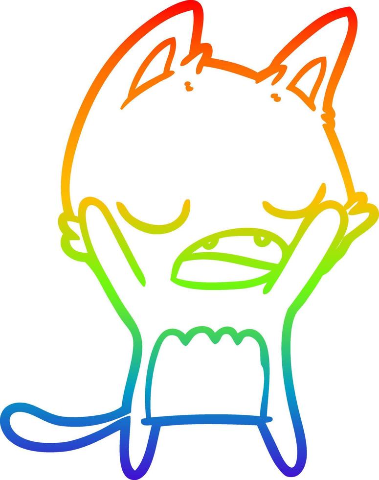 gato bostezo de dibujos animados de dibujo de línea de gradiente de arco iris vector