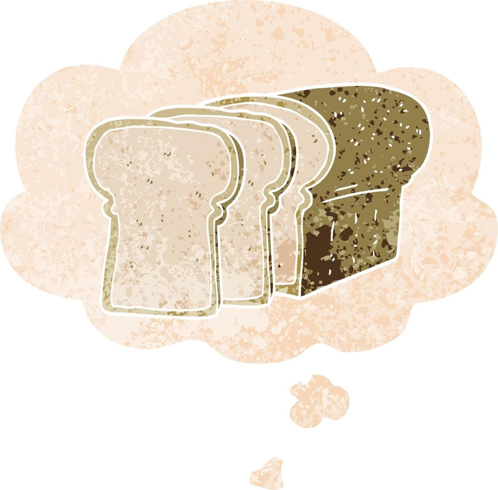 cartoon sliced bread and thought bubble in retro textured style vector