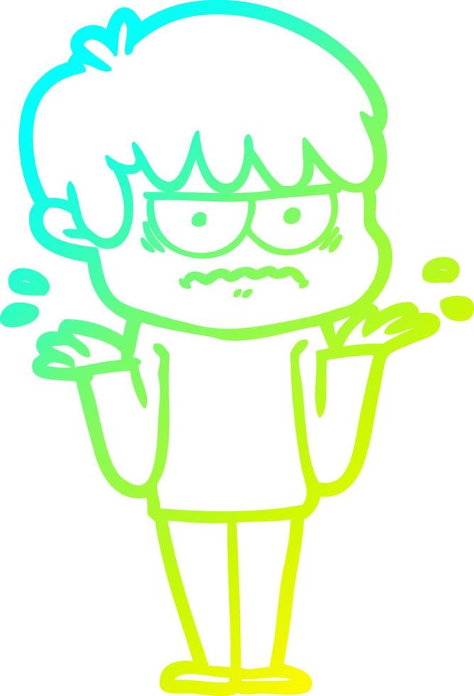 cold gradient line drawing annoyed cartoon boy vector