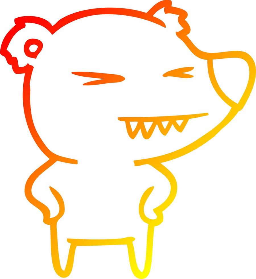 warm gradient line drawing angry bear cartoon with hands on hips vector