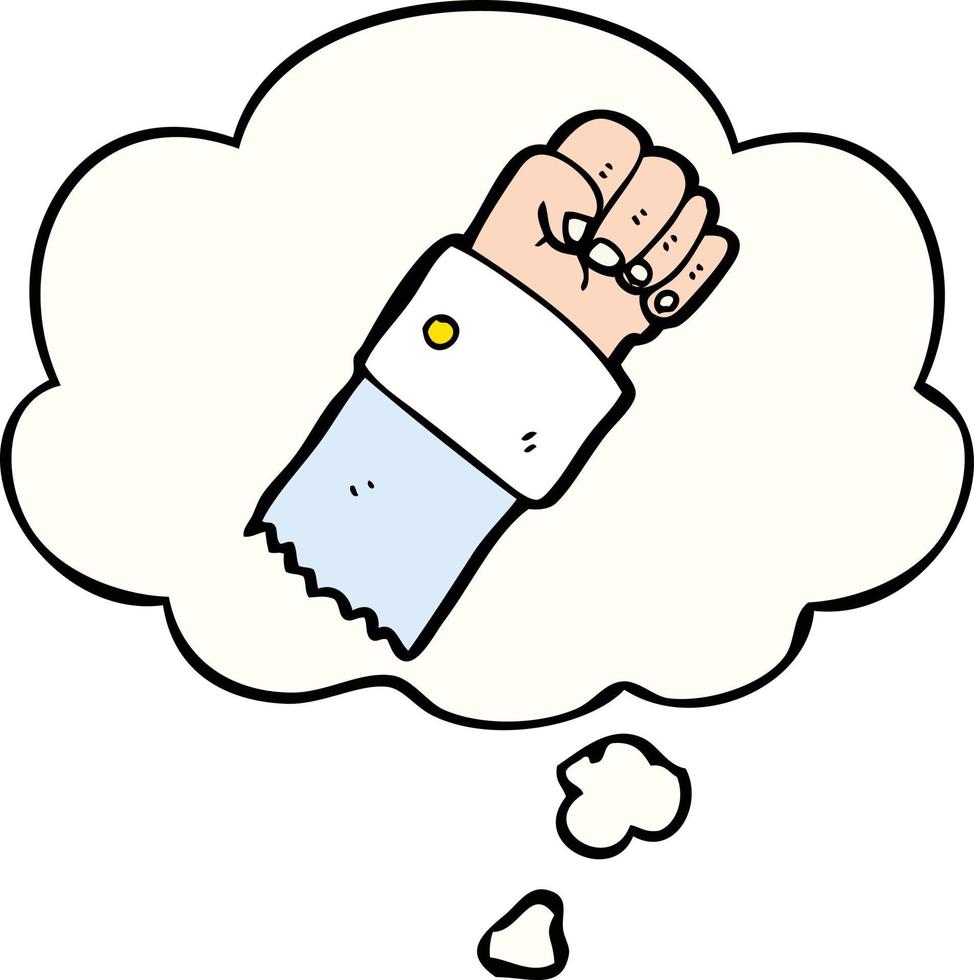 cartoon raised fist and thought bubble vector