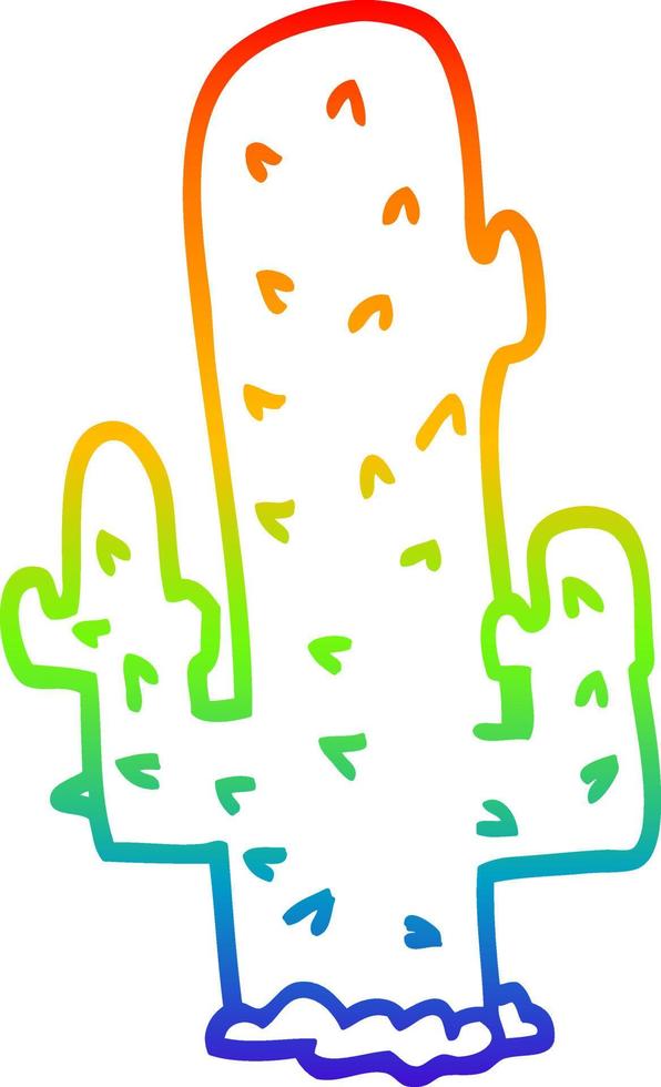 rainbow gradient line drawing cartoon cactus vector