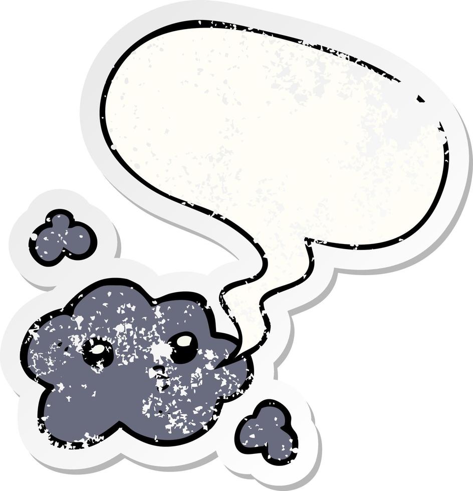 cute cartoon cloud and speech bubble distressed sticker vector