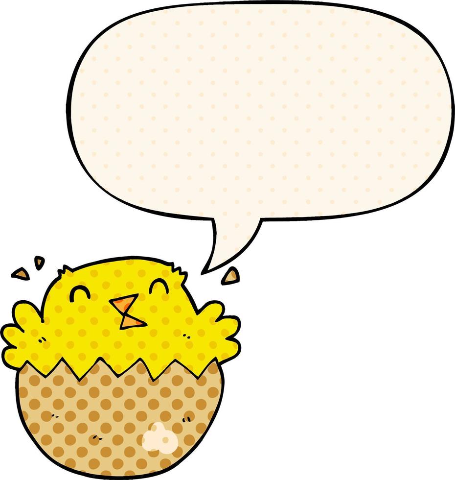 cartoon hatching chick and speech bubble in comic book style vector