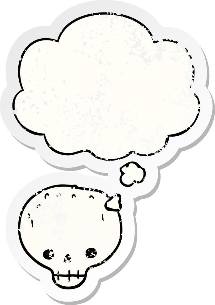 cartoon skull and thought bubble as a distressed worn sticker vector
