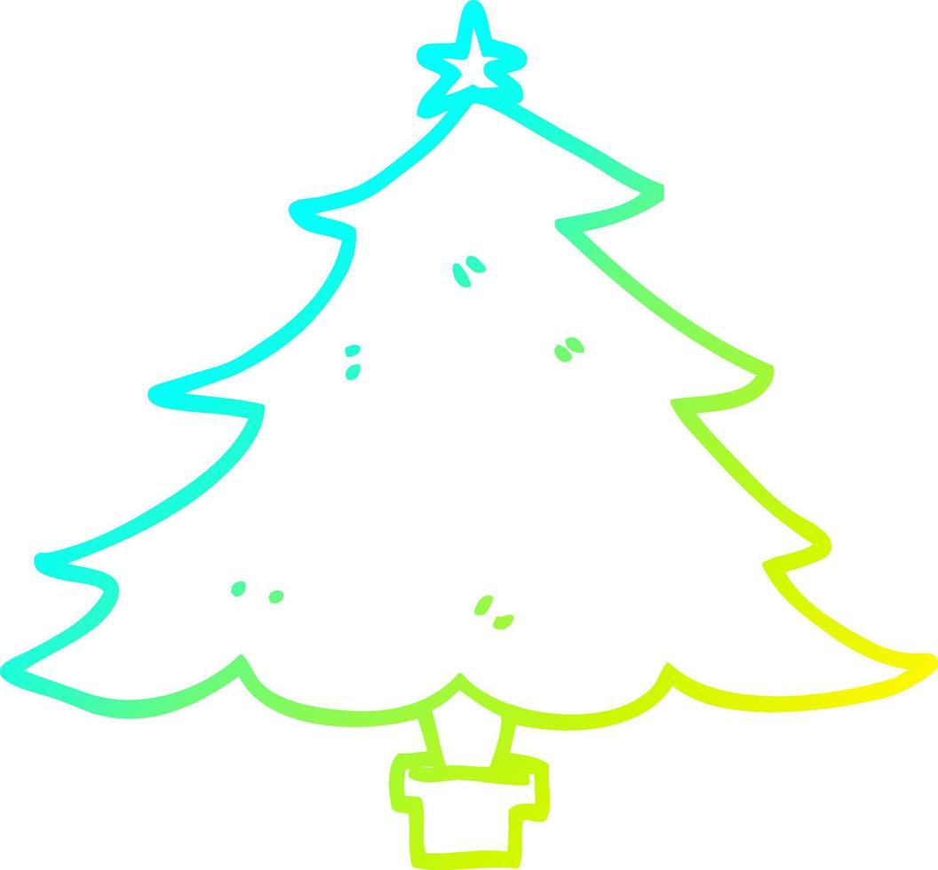 cold gradient line drawing cartoon christmas tree vector