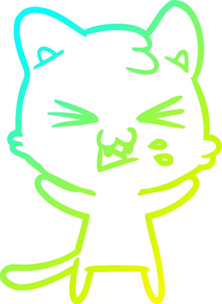 cold gradient line drawing cartoon cat hissing vector