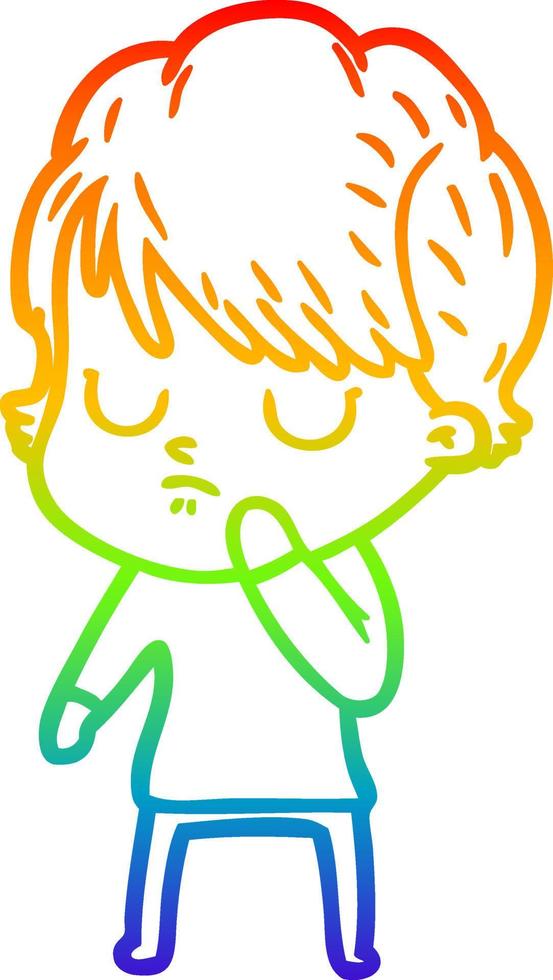 rainbow gradient line drawing cartoon woman vector