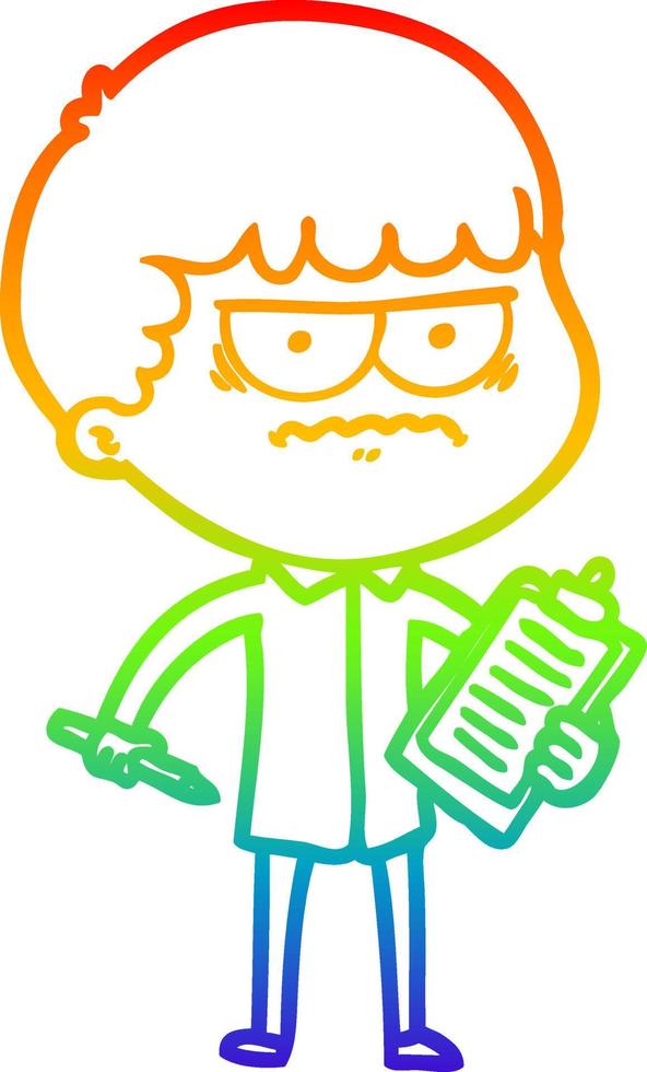 rainbow gradient line drawing cartoon annoyed man vector