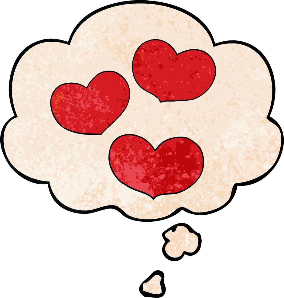 cartoon love hearts and thought bubble in grunge texture pattern style vector
