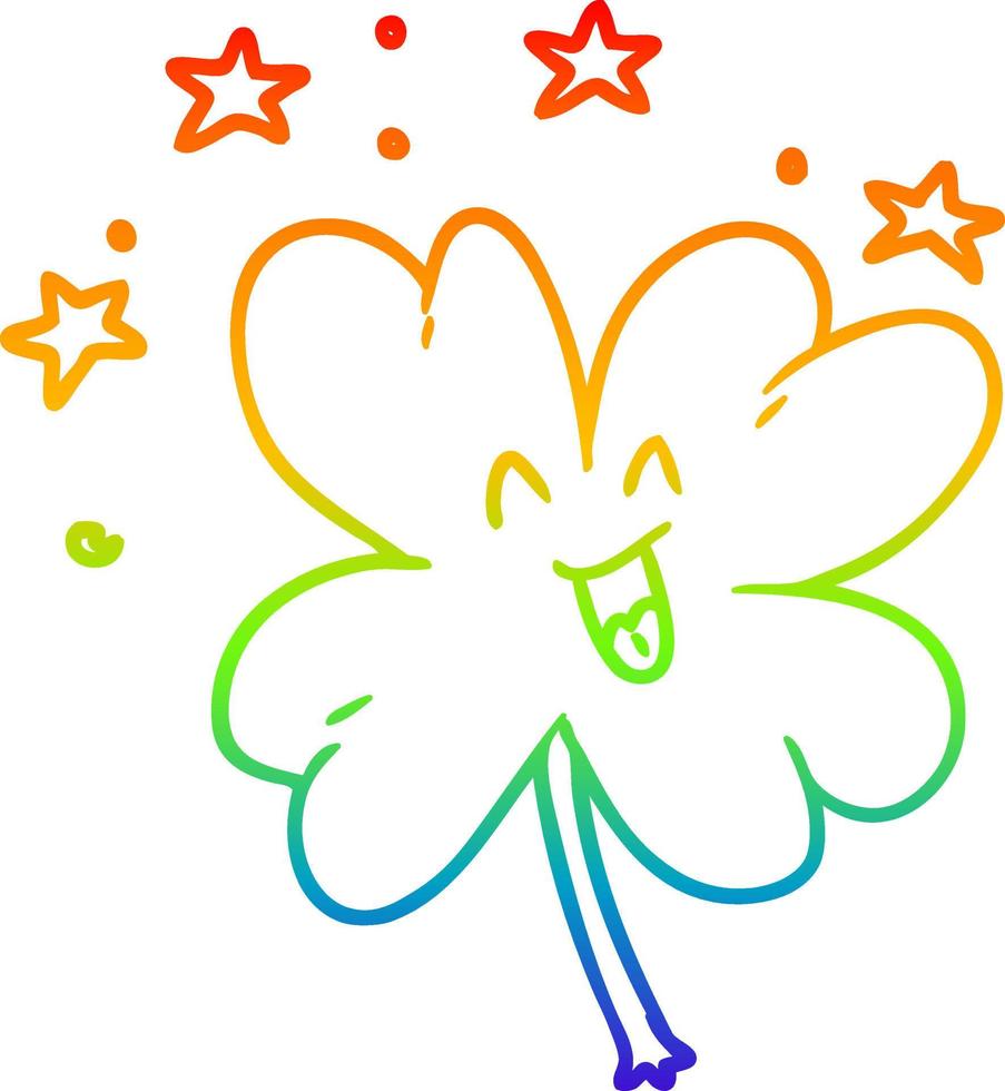 rainbow gradient line drawing happy cartoon four leaf clover vector
