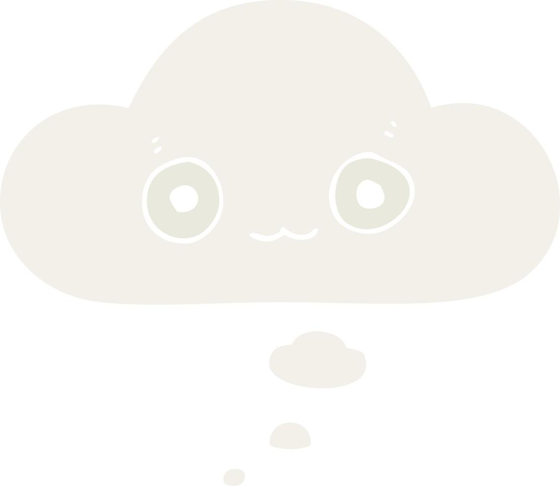 cute cartoon face and thought bubble in retro style vector