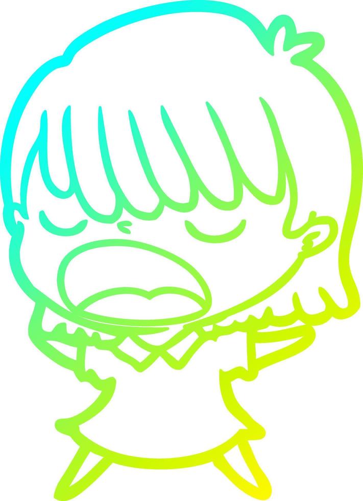 cold gradient line drawing cartoon woman talking loudly vector