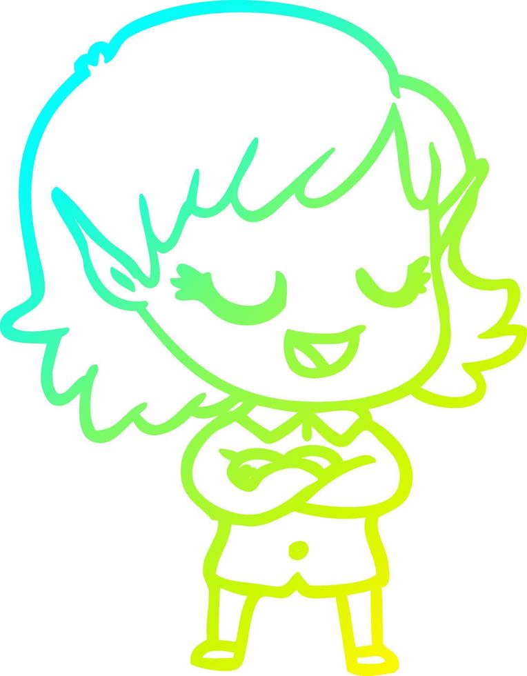cold gradient line drawing happy cartoon elf girl vector