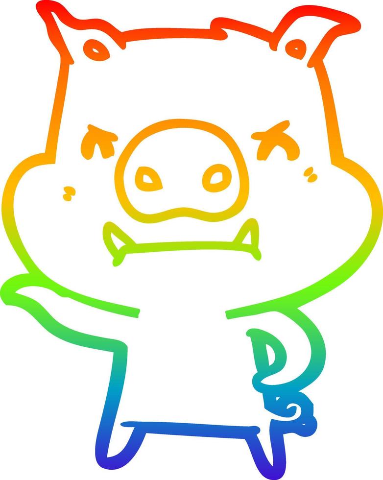 rainbow gradient line drawing angry cartoon pig vector