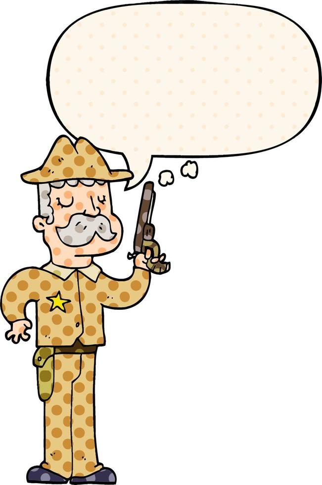 cartoon sheriff and speech bubble in comic book style vector