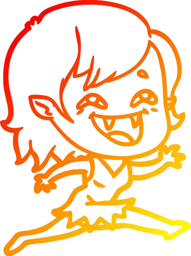 warm gradient line drawing cartoon laughing vampire girl vector