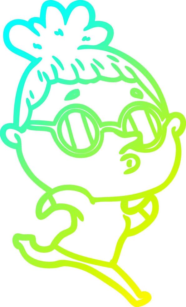cold gradient line drawing cartoon woman wearing glasses vector