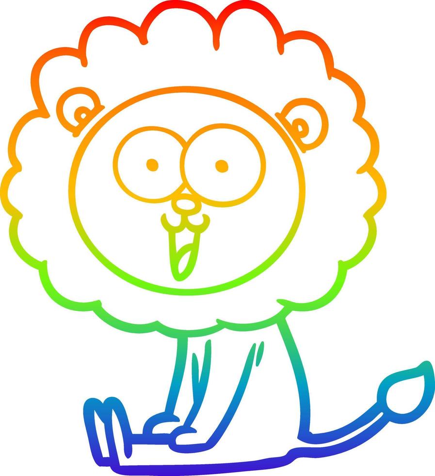 rainbow gradient line drawing happy cartoon lion vector