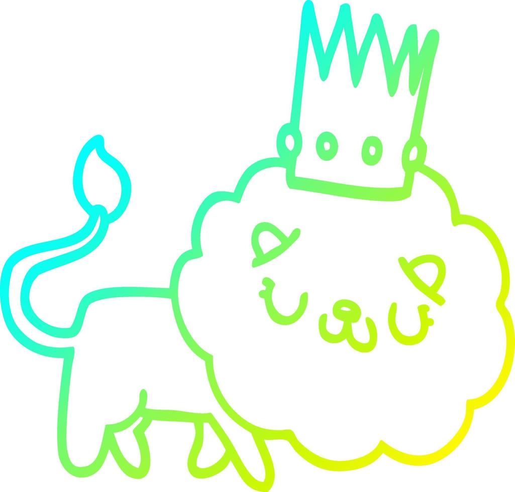 cold gradient line drawing cartoon lion with crown vector