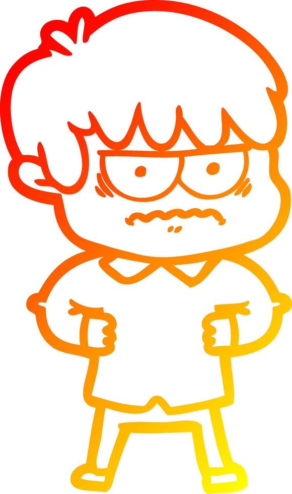 warm gradient line drawing annoyed cartoon boy vector