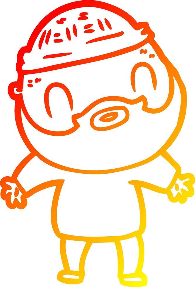 warm gradient line drawing cartoon bearded man vector
