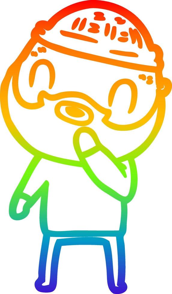 rainbow gradient line drawing cartoon bearded man vector